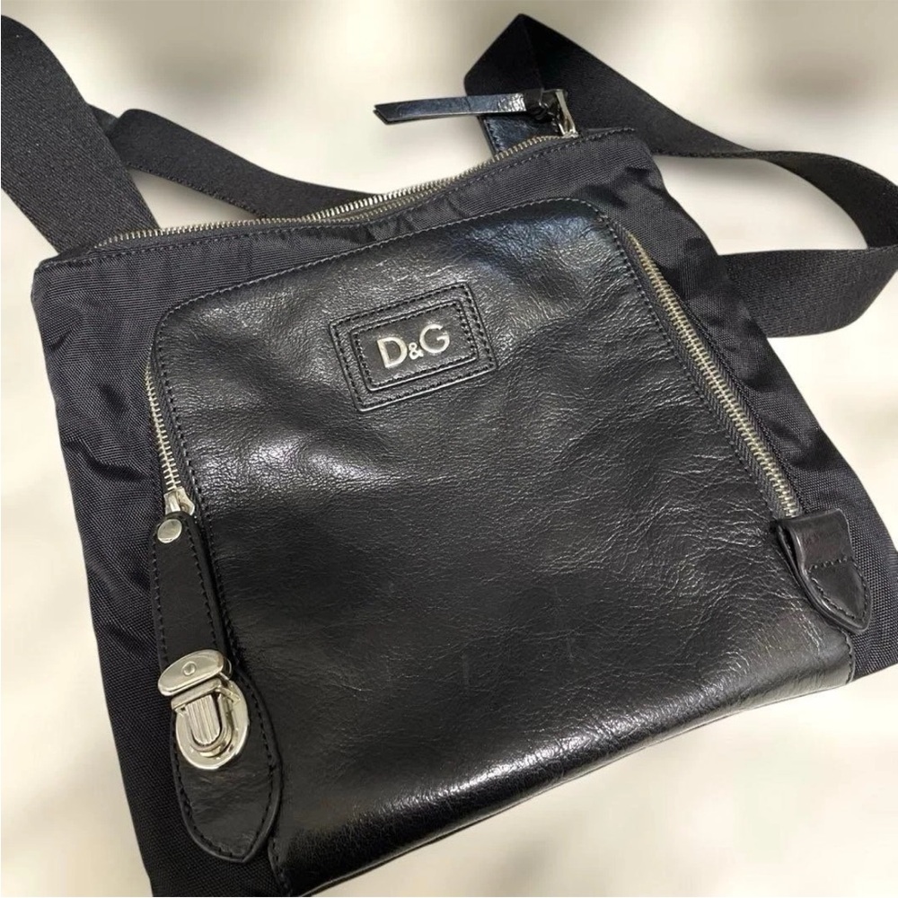 D&G Black Leather Messenger Bag Unisex